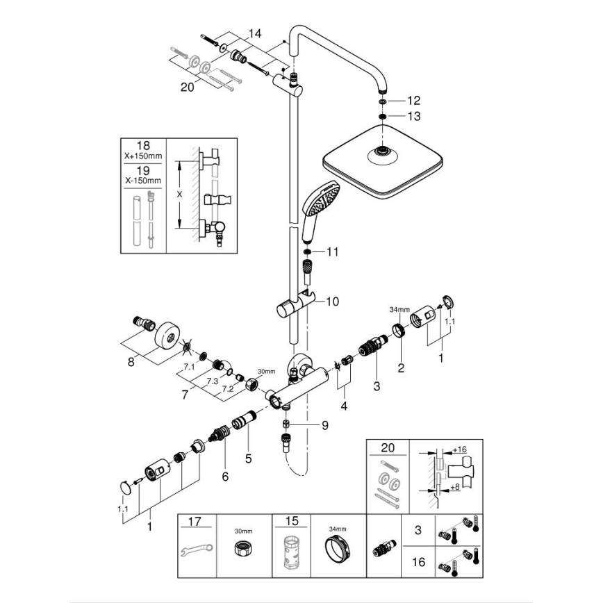 GROHE 266962431 - System prysznicowy VITALIO COMFORT 250 250 × 250 mm czarny