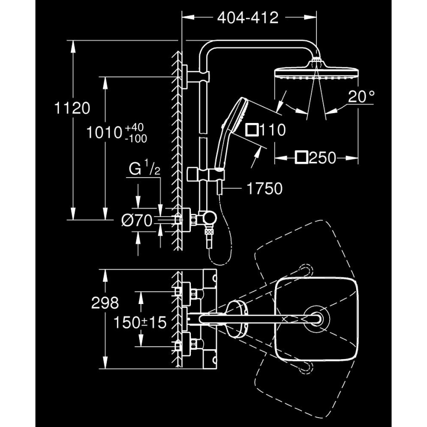 GROHE 26697001 - System prysznicowy VITALIO COMFORT 250 250 × 250 mm chrom błyszczący