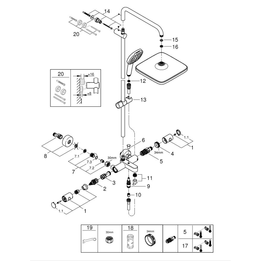 GROHE 26984001 - System prysznicowy VITALIO COMFORT 390 mm, błyszczący chrom