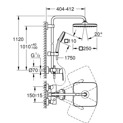 GROHE 26985001 - System prysznicowy VITALIO COMFORT 250 250 × 250 mm błyszczący chrom
