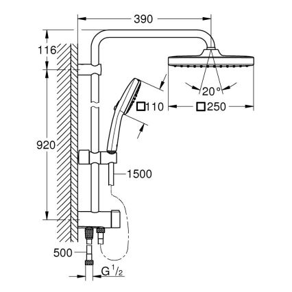GROHE 26986001 - System prysznicowy VITALIO COMFORT 250 błyszczący chrom
