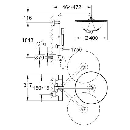 GROHE 27174001 - System prysznicowy RAINSHOWER SYSTEM 400 450 mm błyszczący chrom