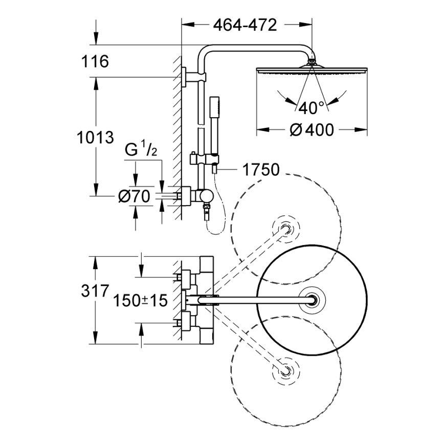 GROHE 27174001 - System prysznicowy RAINSHOWER SYSTEM 400 450 mm błyszczący chrom