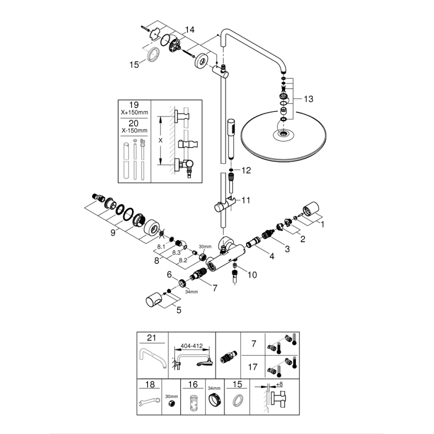GROHE 27174001 - System prysznicowy RAINSHOWER SYSTEM 400 450 mm chrom błyszczący