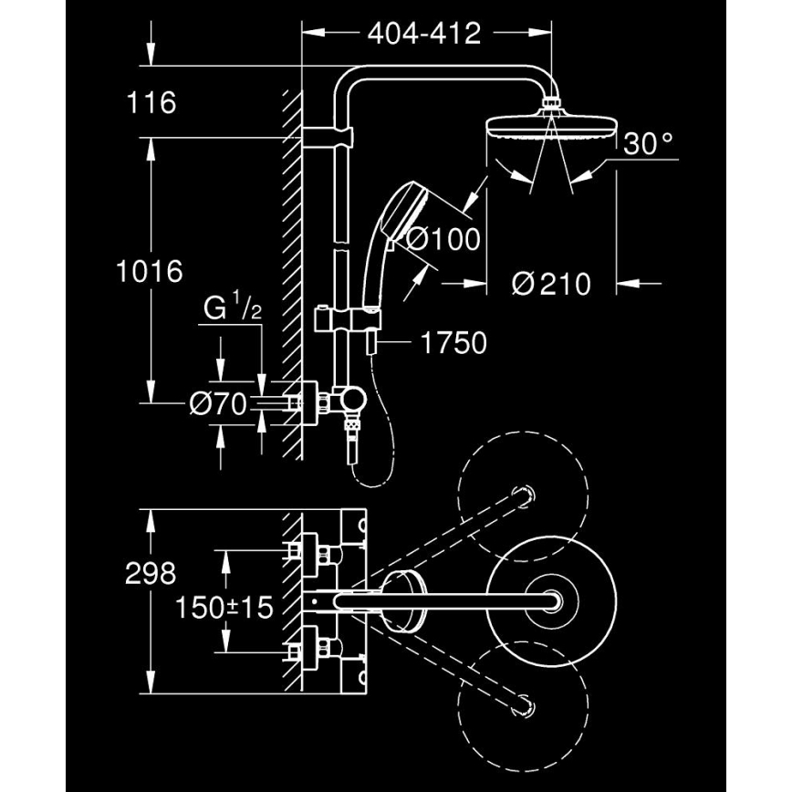 GROHE 27922001 - Zestaw prysznicowy z baterią termostatyczną TEMPESTA COSMOPOLITAN 210 błyszczący chrom