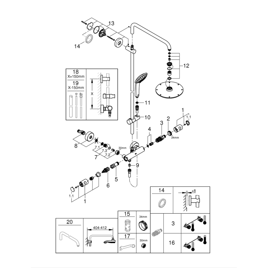 GROHE 27964000 - System prysznicowy EUPHORIA 210 mm błyszczący chrom
