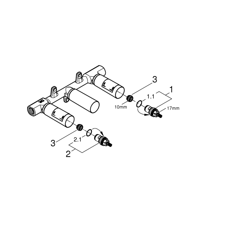 GROHE 29025002 - Uniwersalny korpus podtynkowy do trzyotworowej baterii umywalkowej, mosiądz