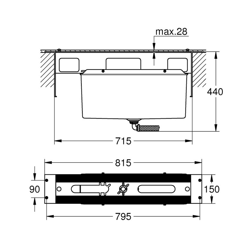 GROHE 29037000 - Korpus montażowy do baterii wannowej na 45 otworów, chrom błyszczący