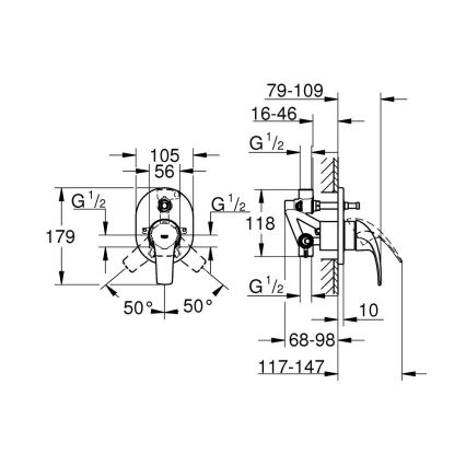 GROHE 29043000 - Bateria wannowa EUROCUBE, chrom błyszczący