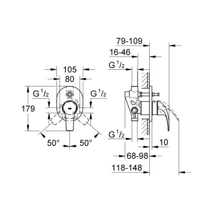 GROHE 29043000 - Bateria wannowa EUROCUBE, chrom błyszczący