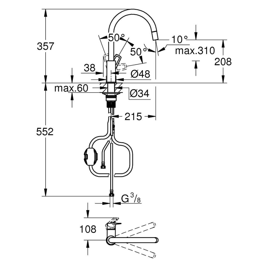 GROHE 30556000 - bateria zlewozmywakowa START LOOP 357 mm, chrom błyszczący