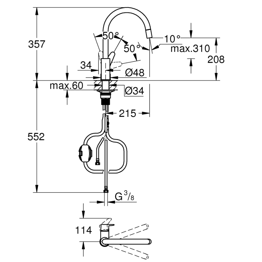 GROHE 30562000 - Bateria zlewozmywakowa START CURVE 357 mm, chrom błyszczący