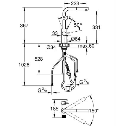 GROHE 30590DC0 - Bateria zlewozmywakowa z wyciąganą wylewką BLUE PURE ze stali nierdzewnej
