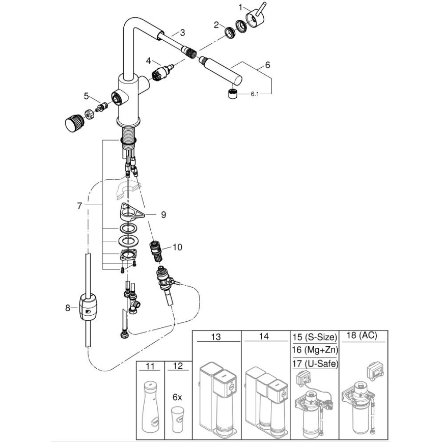GROHE 30590DC0 - Bateria zlewozmywakowa z wyciąganą wylewką BLUE PURE ze stali nierdzewnej