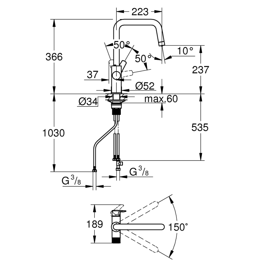 GROHE 30595DC0 - Bateria zlewozmywakowa BLUE PURE, stal nierdzewna