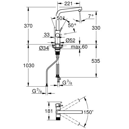 GROHE 30600000 - Bateria do zlewozmywaka BLUE PURE z wylewką L, chrom błyszczący