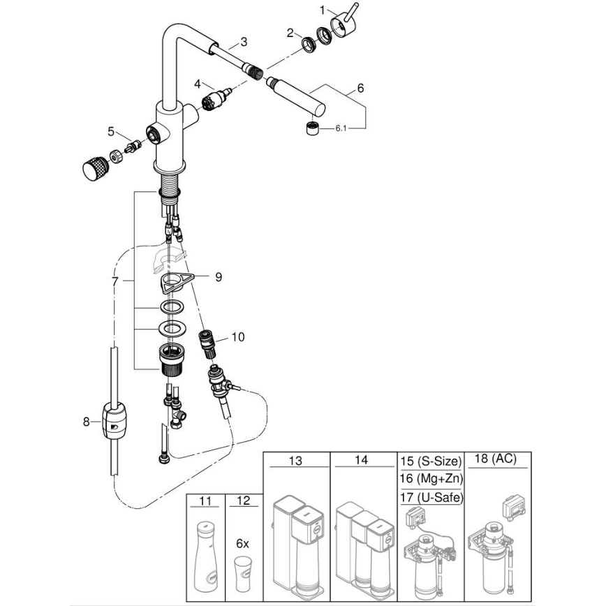 GROHE 30601000 - Bateria zlewozmywakowa BLUE PURE A z wysuwaną wylewką, chrom błyszczący