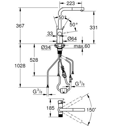 GROHE 30601DC0 - Bateria kuchenna BLUE PURE z wysuwaną wylewką, stal nierdzewna