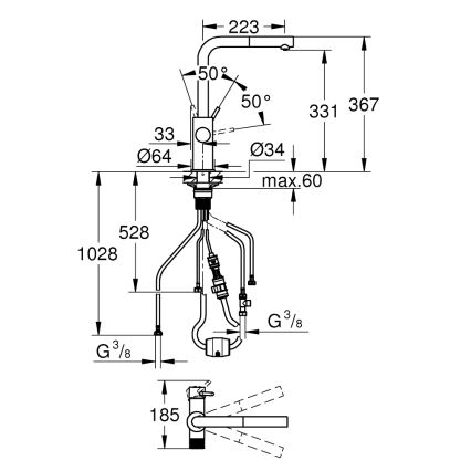 GROHE 30601DC0 - Bateria zlewozmywakowa BLUE PURE z wysuwaną wylewką ze stali nierdzewnej