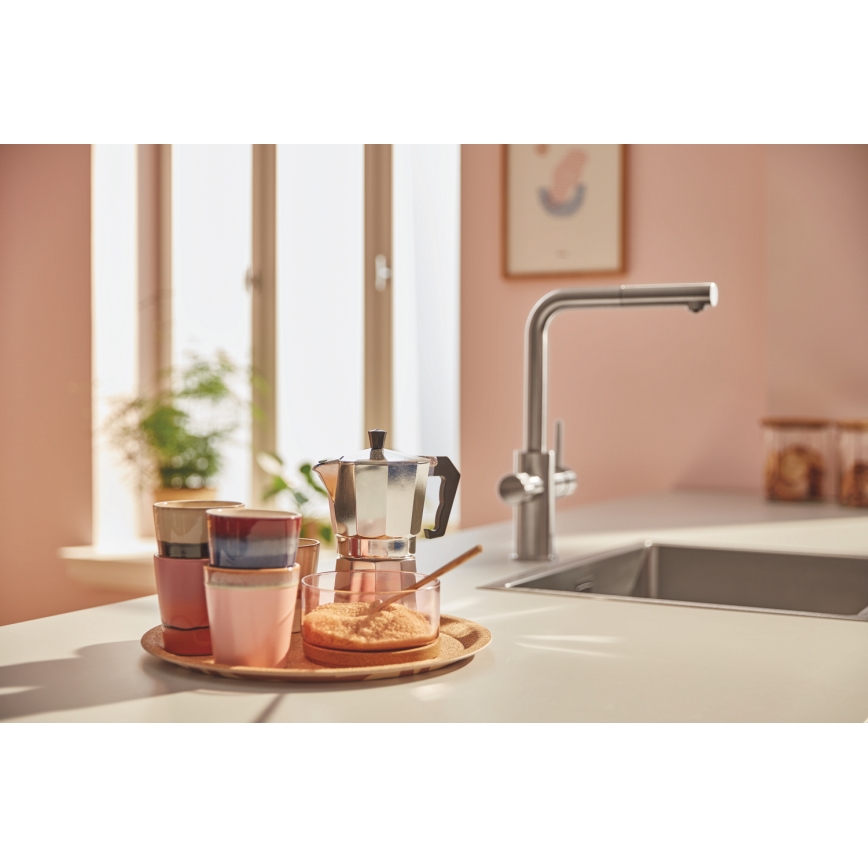 GROHE 30601DC0 - Bateria zlewozmywakowa BLUE PURE z wysuwaną wylewką ze stali nierdzewnej