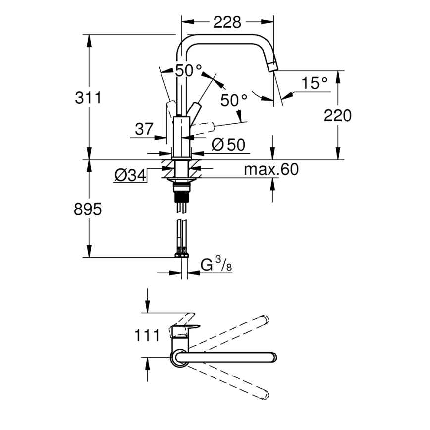 GROHE 30630000 - Bateria zlewozmywakowa START 311 mm, chrom błyszczący