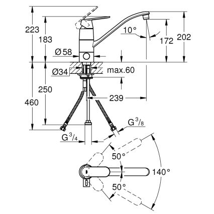GROHE 31161000 - Bateria zlewozmywakowa EUROSMART COSMOPOLITAN 140° chrom błyszczący