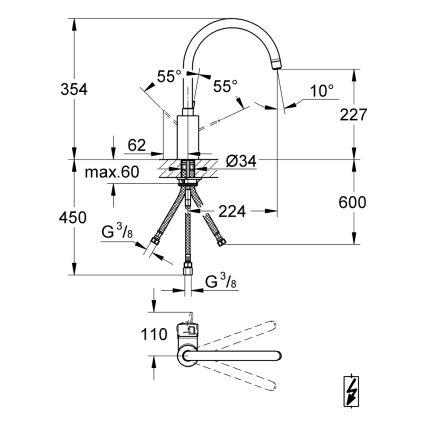 GROHE 31180000 - Bateria kuchenna EUROSMART COSMOPOLITAN chrom błyszczący