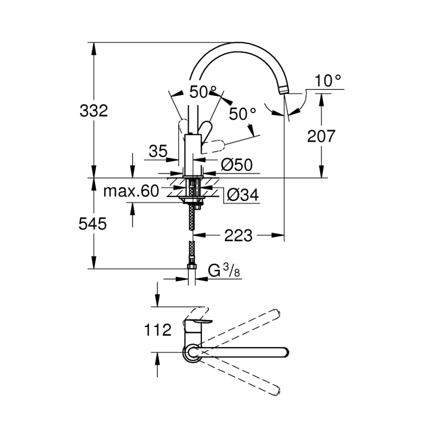 GROHE 31367001 - Bateria zlewozmywakowa BAUEDGE 332 mm chrom błyszczący