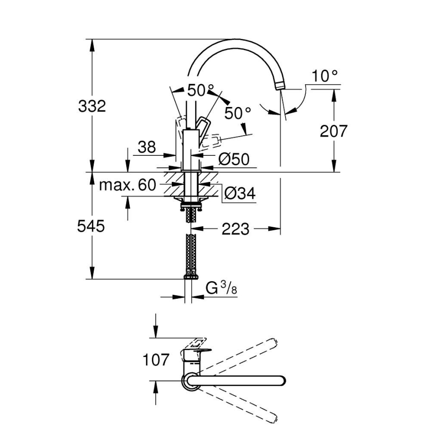 GROHE 31368001 - Bateria do zlewozmywaka BAULOOP, chrom błyszczący