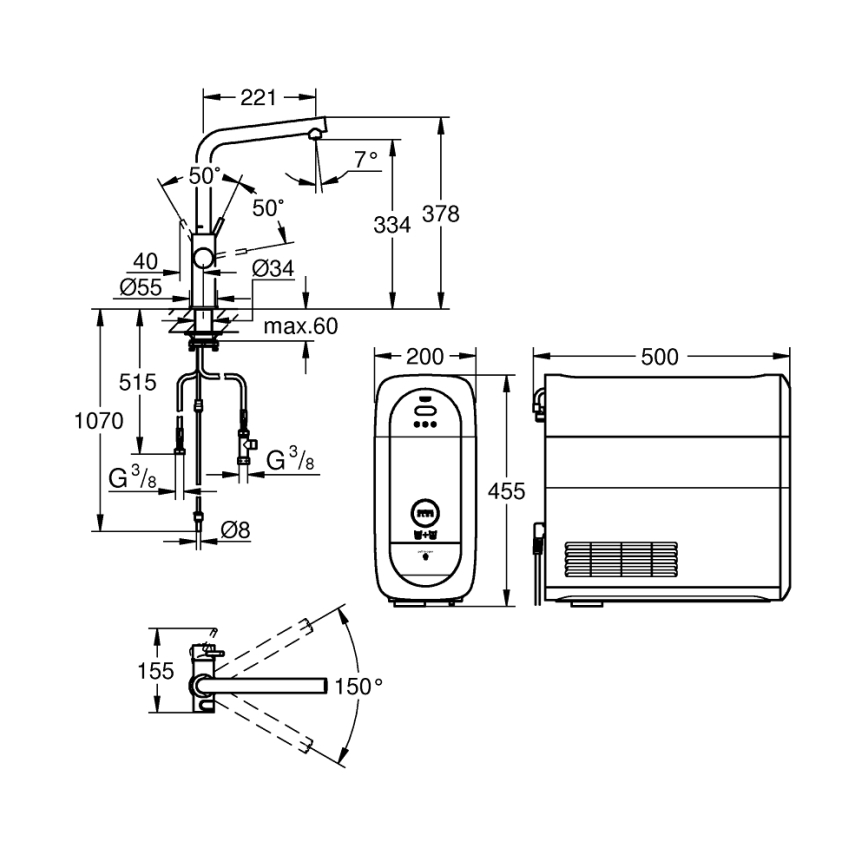 GROHE 31454001 - Bateria zlewozmywakowa BLUE HOME, wylewka L, chrom błyszczący