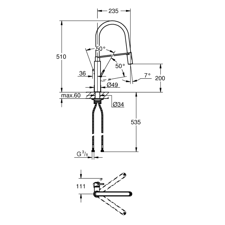 GROHE 31491DC0 - Bateria zlewozmywakowa CONCETTO DN 15 ze stali nierdzewnej
