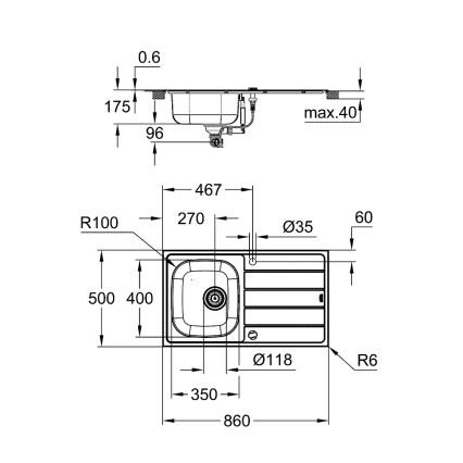 GROHE 31562SD1 - Zestaw zlewozmywaka i baterii kuchennej BAU 860 x 500 mm stal nierdzewna