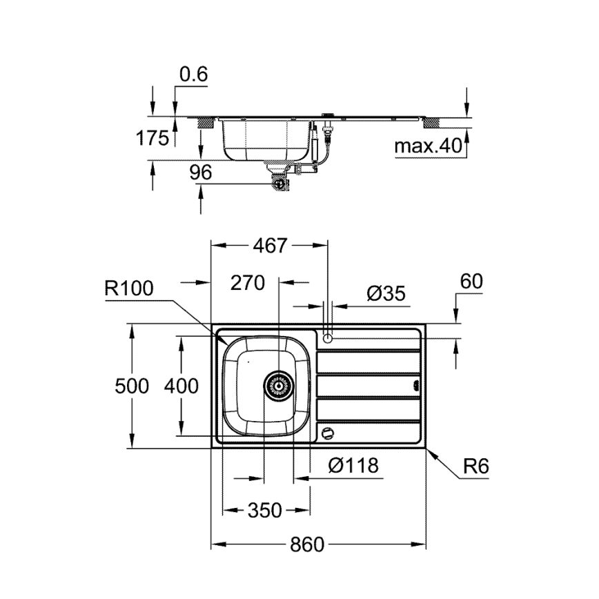 GROHE 31562SD1 - Zestaw zlewozmywaka i baterii kuchennej BAU 860 x 500 mm stal nierdzewna