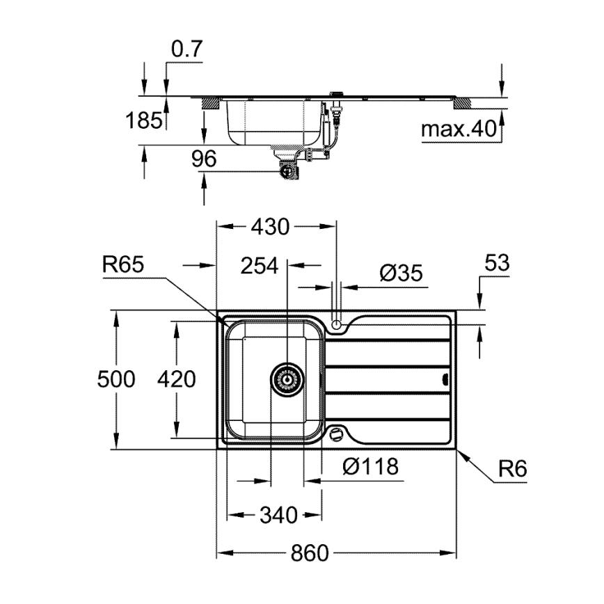 GROHE 31573SD1 - Zestaw zlewozmywaka K500 z ociekaczem i baterią A 86×50 cm, stal nierdzewna