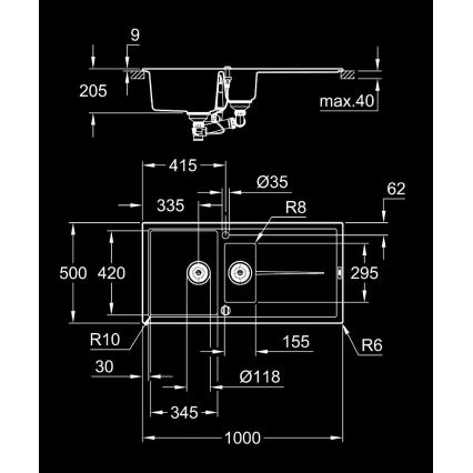 GROHE 31642AP0 - Zlewozmywak kompozytowy K400 1000 × 500 mm czarny