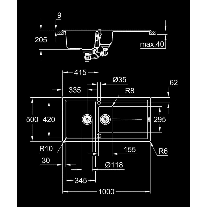 GROHE 31642AP0 - Zlewozmywak kompozytowy K400 1000 × 500 mm czarny