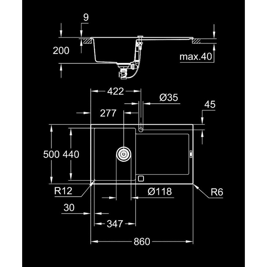 GROHE 31644AP0 - Zlewozmywak kompozytowy K500 860 × 500 mm czarny