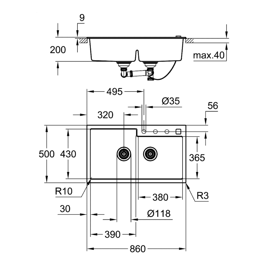 GROHE 31649AP0 - Zlewozmywak K500 860 × 500 mm granit/czarny