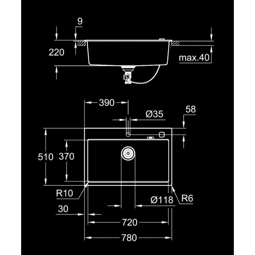 GROHE 31652AP0 - Zlewozmywak kompozytowy K700 780 × 510 mm granit/czarny