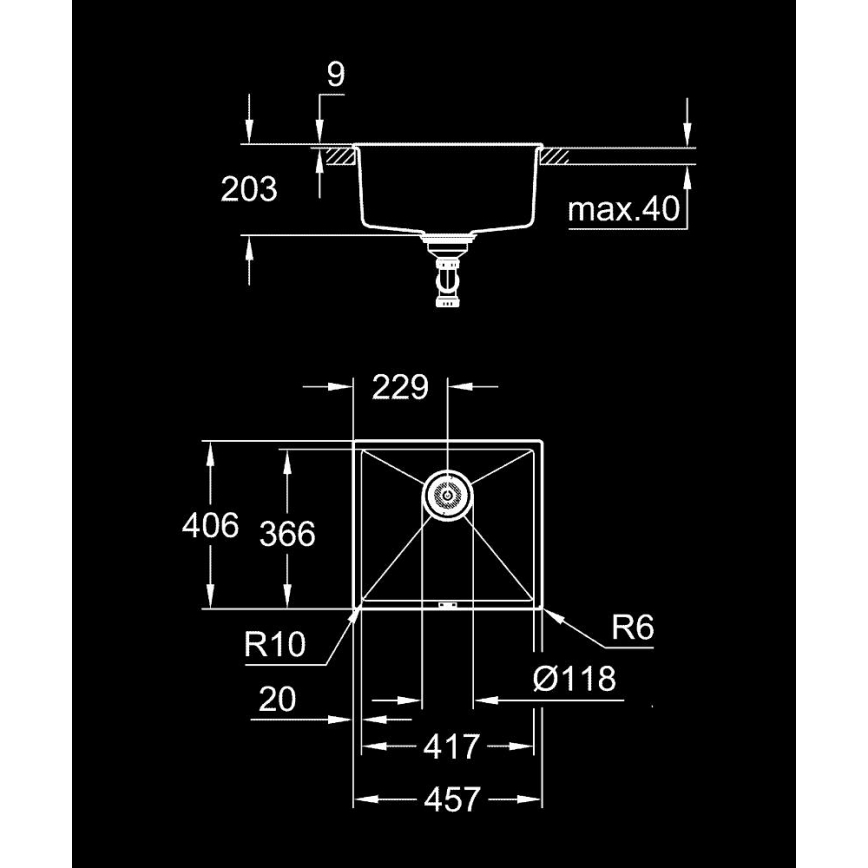 GROHE 31653AP0 - Zlewozmywak K700U 457 × 406 mm kamień/czarny
