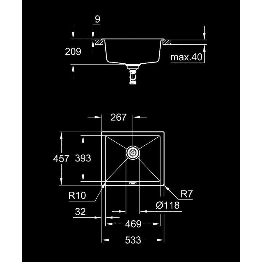 GROHE 31654AP0 - Zlewozmywak kompozytowy K700U 533 × 457 mm czarny
