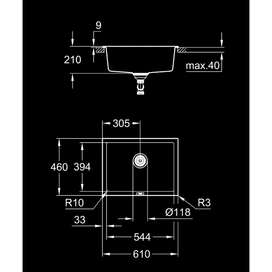 GROHE 31655AP0 - Zlewozmywak K700U 610 × 460 mm czarny kamień/czarny