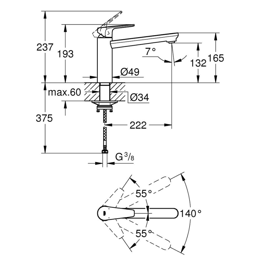 GROHE 31693000 - bateria zlewozmywakowa BAUEDGE 193 mm, chrom błyszczący