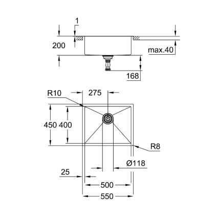 GROHE 31726SD0 - Zlewozmywak kuchenny K700 550 × 450 mm ze stali nierdzewnej