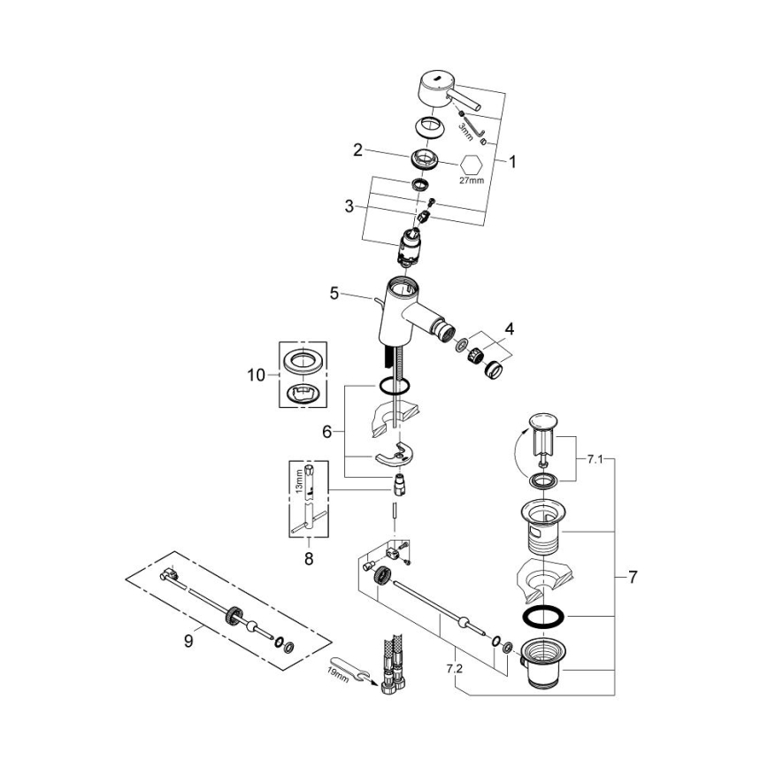 GROHE 32208001 - Bateria bidetowa CONCETTO DN 15, chrom błyszczący