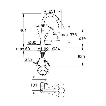 GROHE 32294002 - Bateria zlewozmywakowa ZEDRA 401 mm, chrom błyszczący