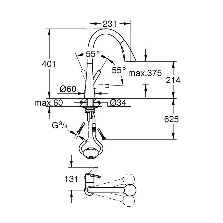 GROHE 32294002 - Bateria zlewozmywakowa ZEDRA 401 mm, chrom błyszczący