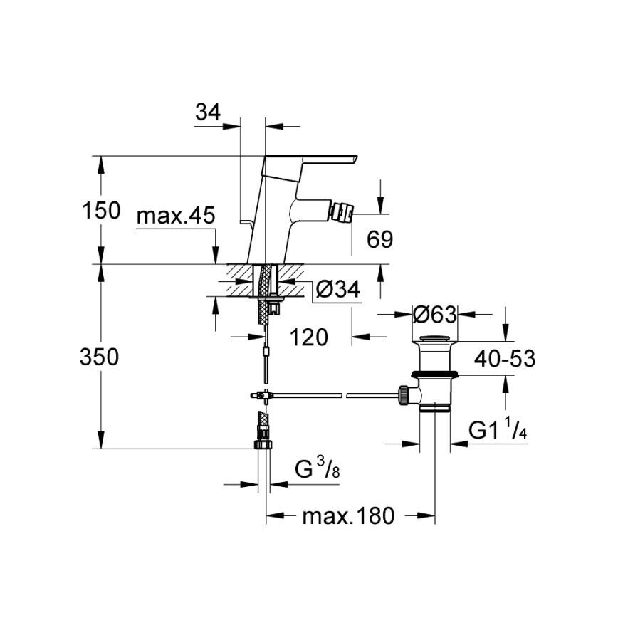 GROHE 32558000 - Bateria bidetowa FEEL DN 15, chrom błyszczący