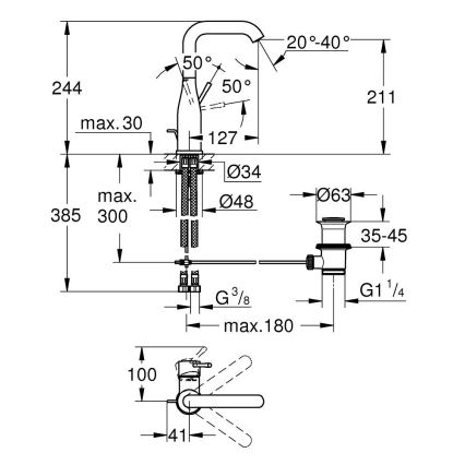 GROHE 32628AL1 - Bateria umywalkowa ESSENCE, rozmiar L, antracyt