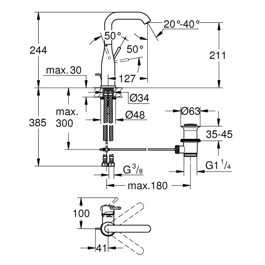 GROHE 32628AL1 - Bateria umywalkowa ESSENCE, rozmiar L, antracyt